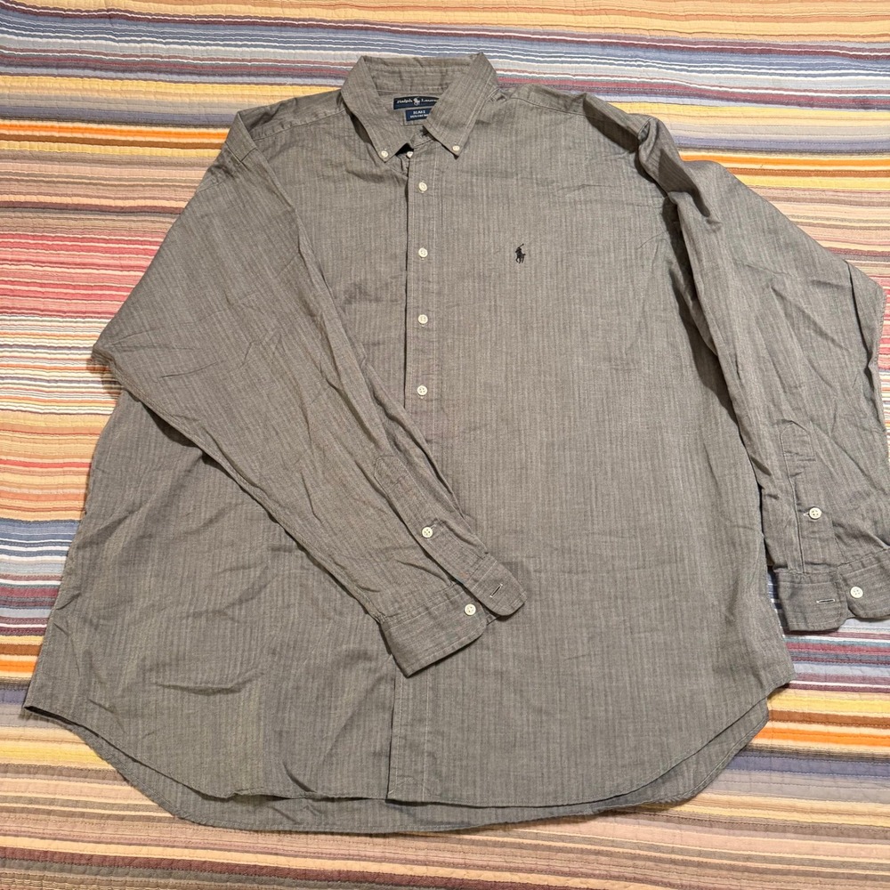 Ralph Lauren Blake Men's Gray Herringbone Long Sleeve Button Down Shirt XXL